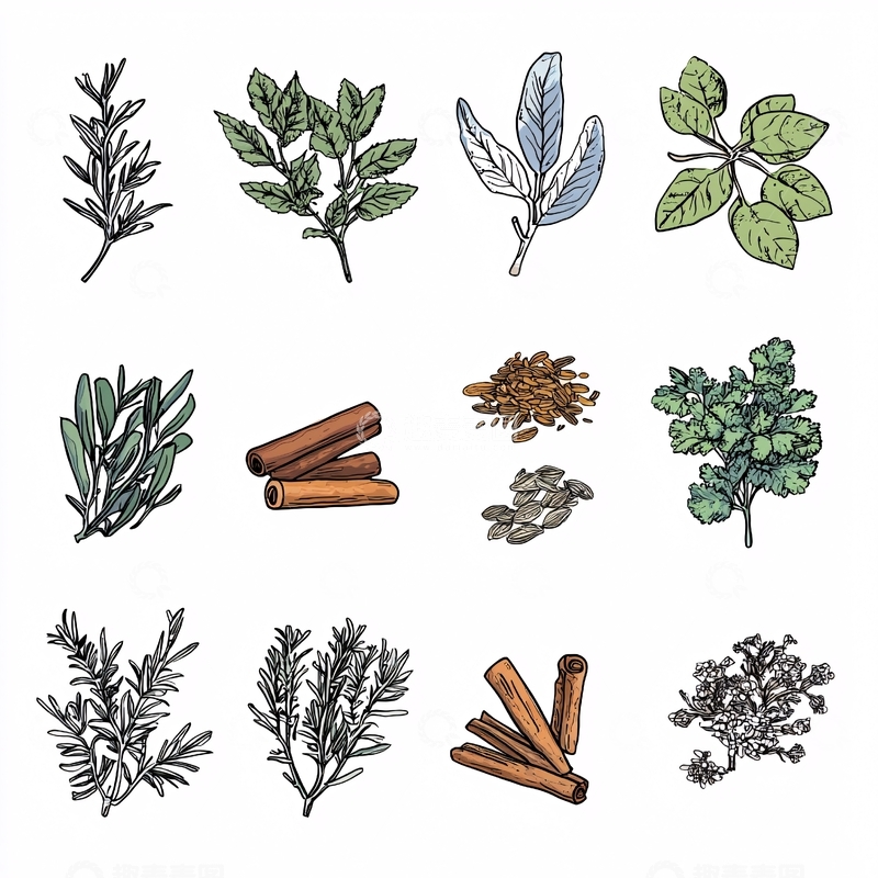 高清大图下载【趣麦麦图】手绘香草植物素材