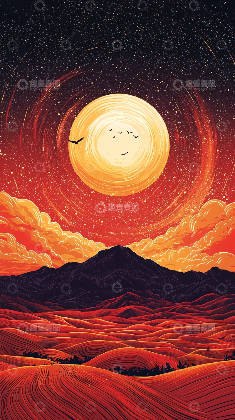 高清大图下载【趣麦麦图】充满神秘感的月亮山水画