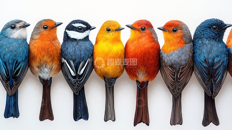 高清大图下载【趣麦麦图】彩色小鸟