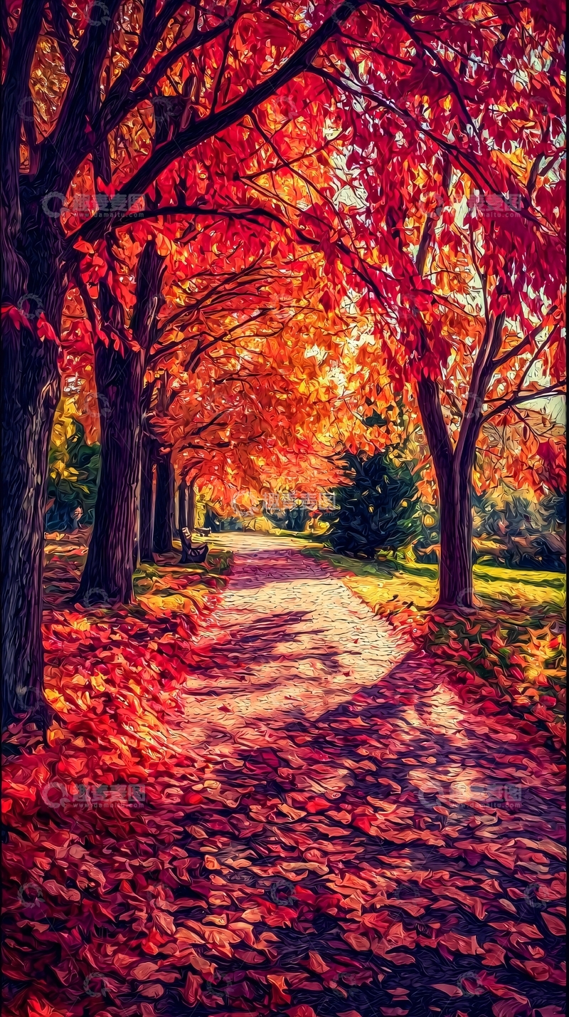 高清大图下载【趣麦麦图】红叶小路