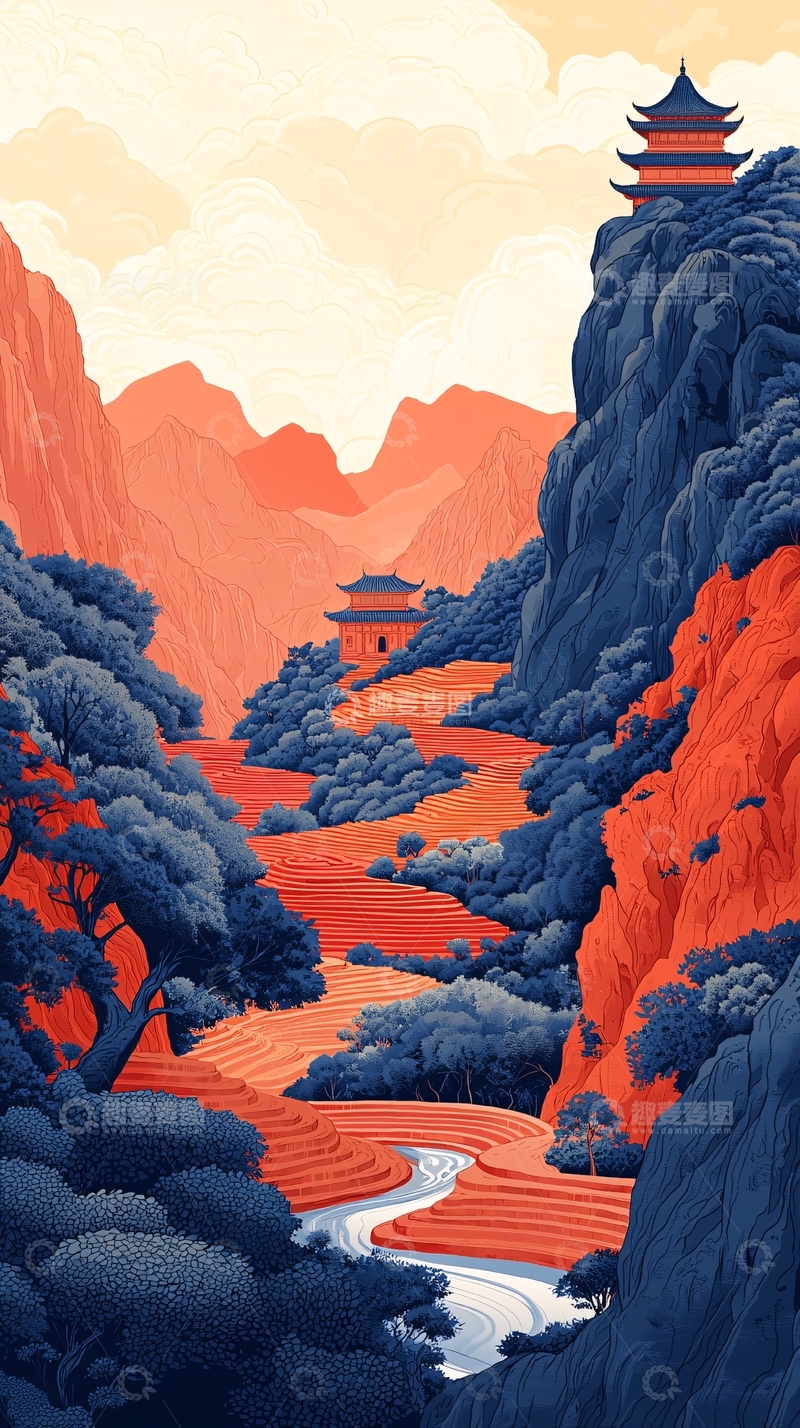 高清大图下载【趣麦麦图】-中国风山水楼阁风景