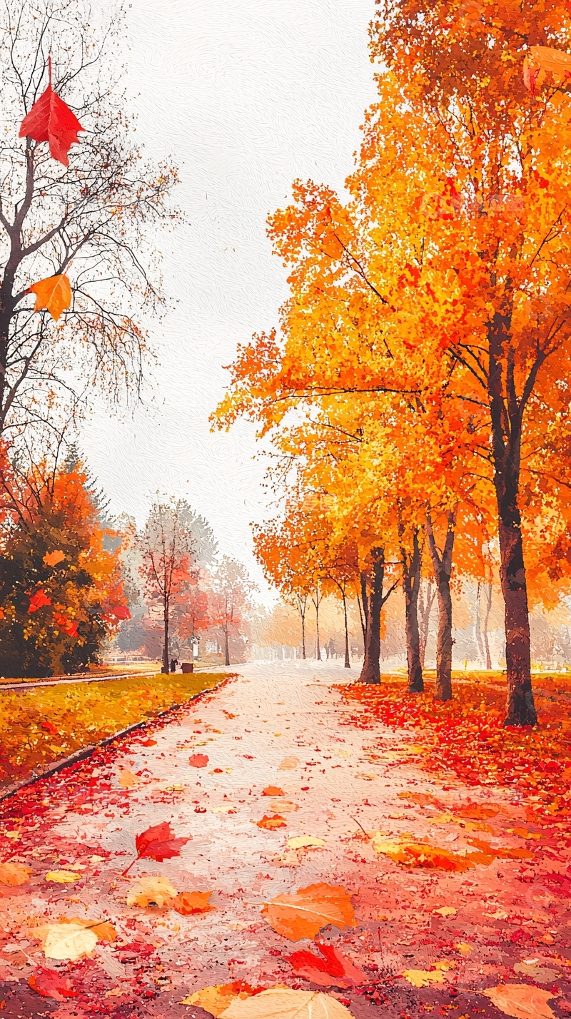 高清大图下载【趣麦麦图】秋雨落叶小路