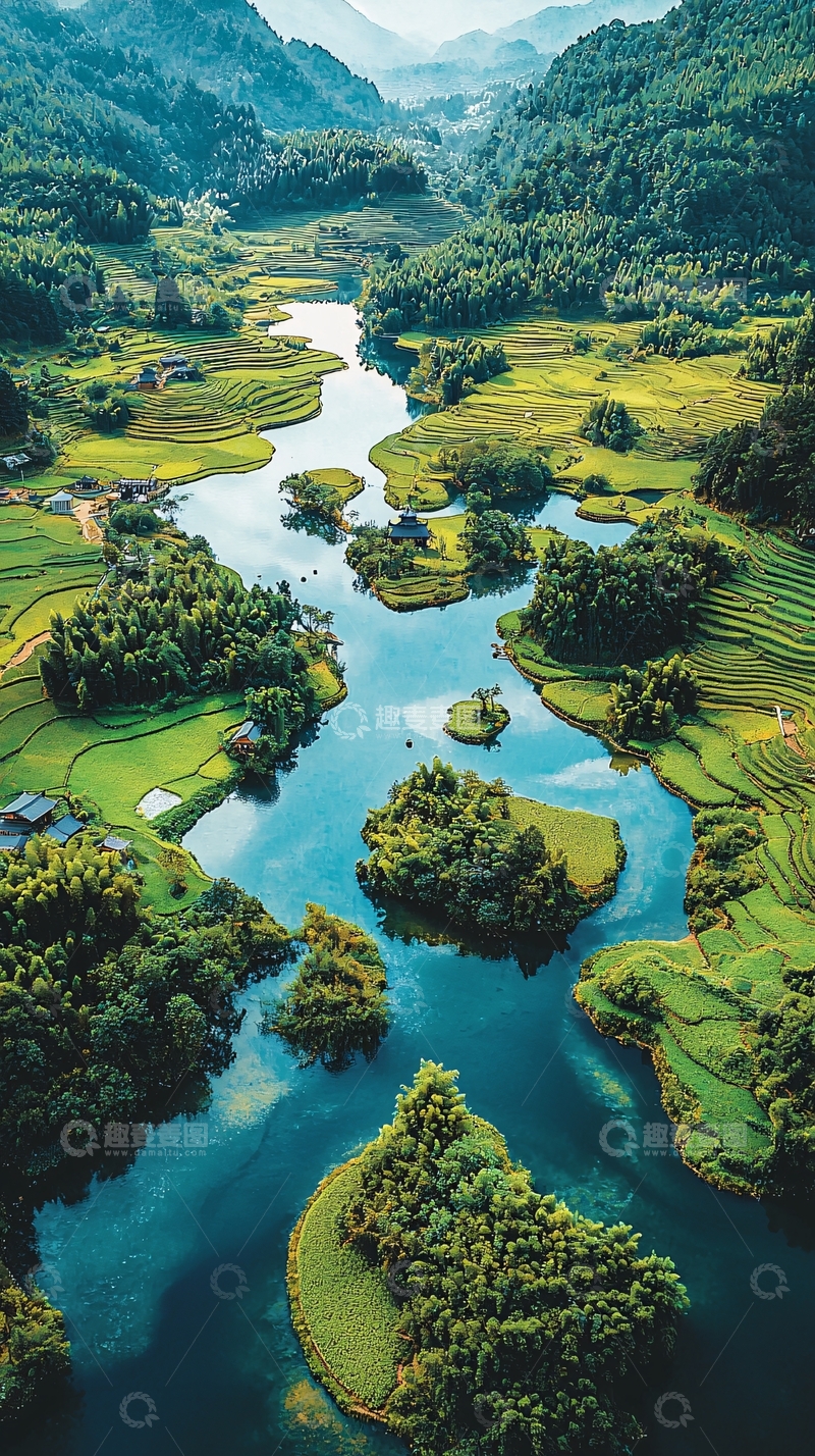 高清大图下载【趣麦麦图】山间蜿蜒的河流