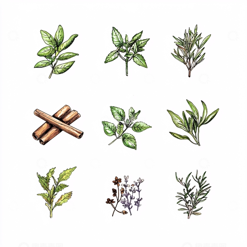 高清大图下载【趣麦麦图】手绘香草植物