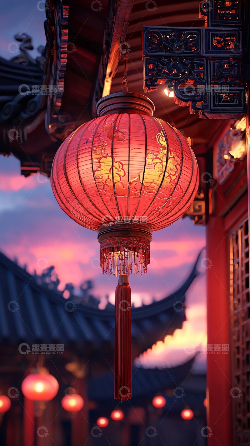 高清大图下载【趣麦麦图】中国风夜晚红色灯笼