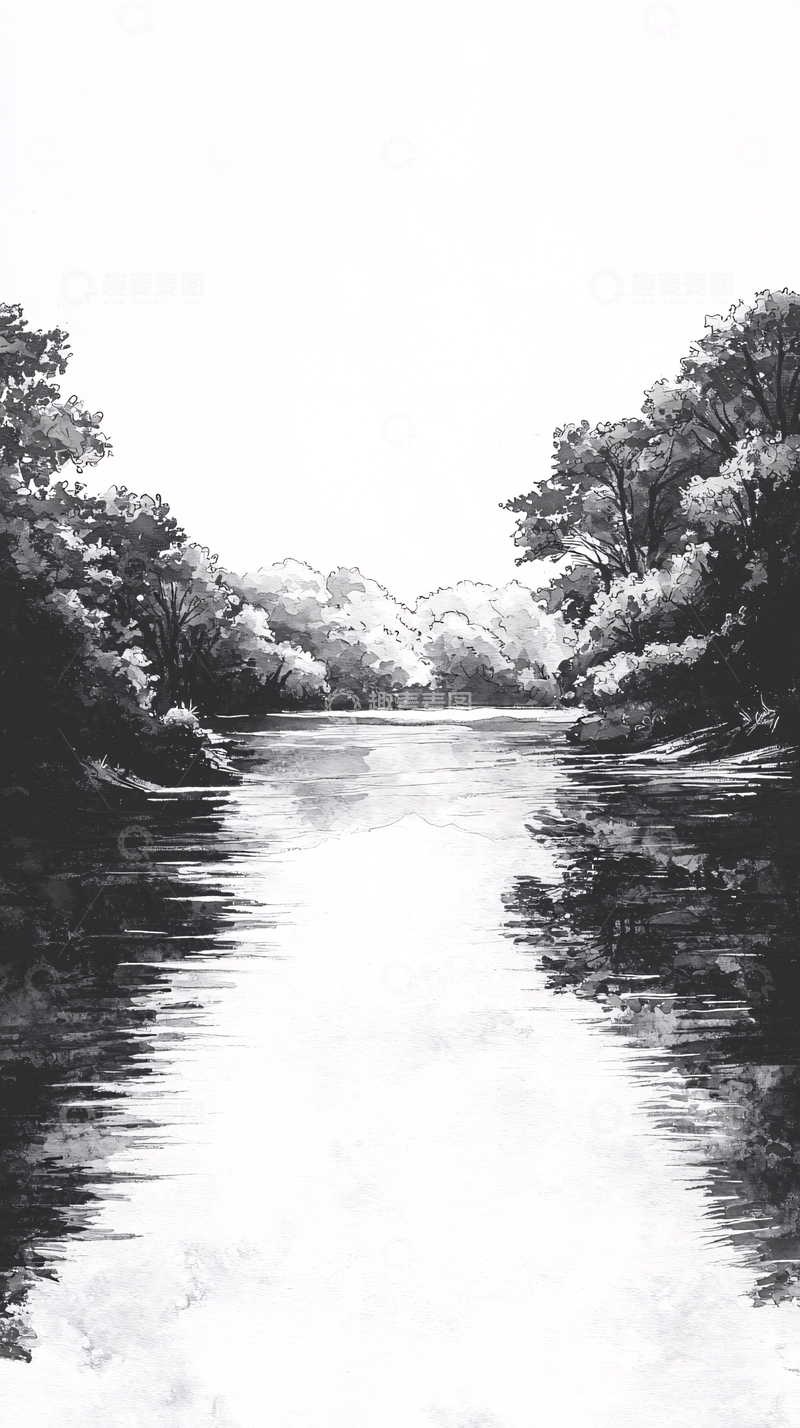 高清大图下载【趣麦麦图】黑白风景画