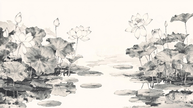 高清大图下载【趣麦麦图】水墨荷花