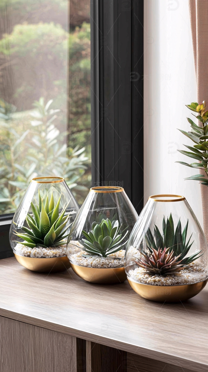 玻璃花瓶多肉植物套装
