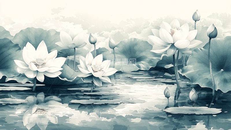 高清大图下载【趣麦麦图】水墨荷花