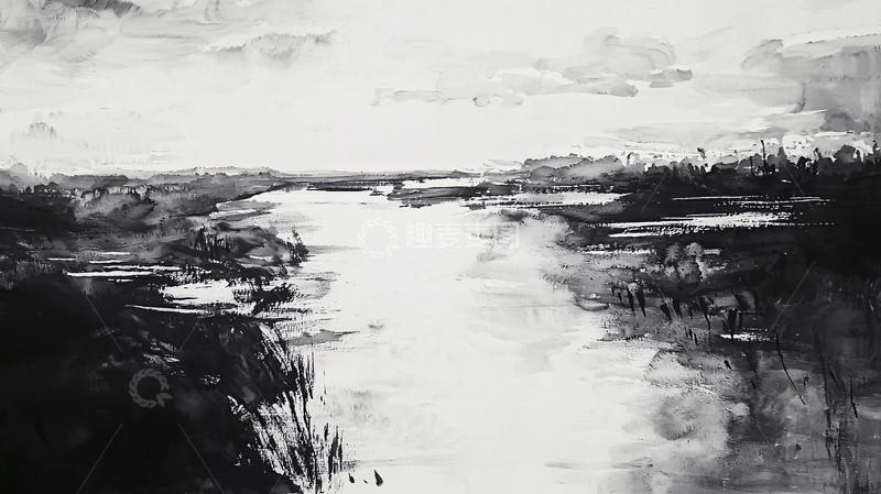 高清大图下载【趣麦麦图】黑白河流风景画