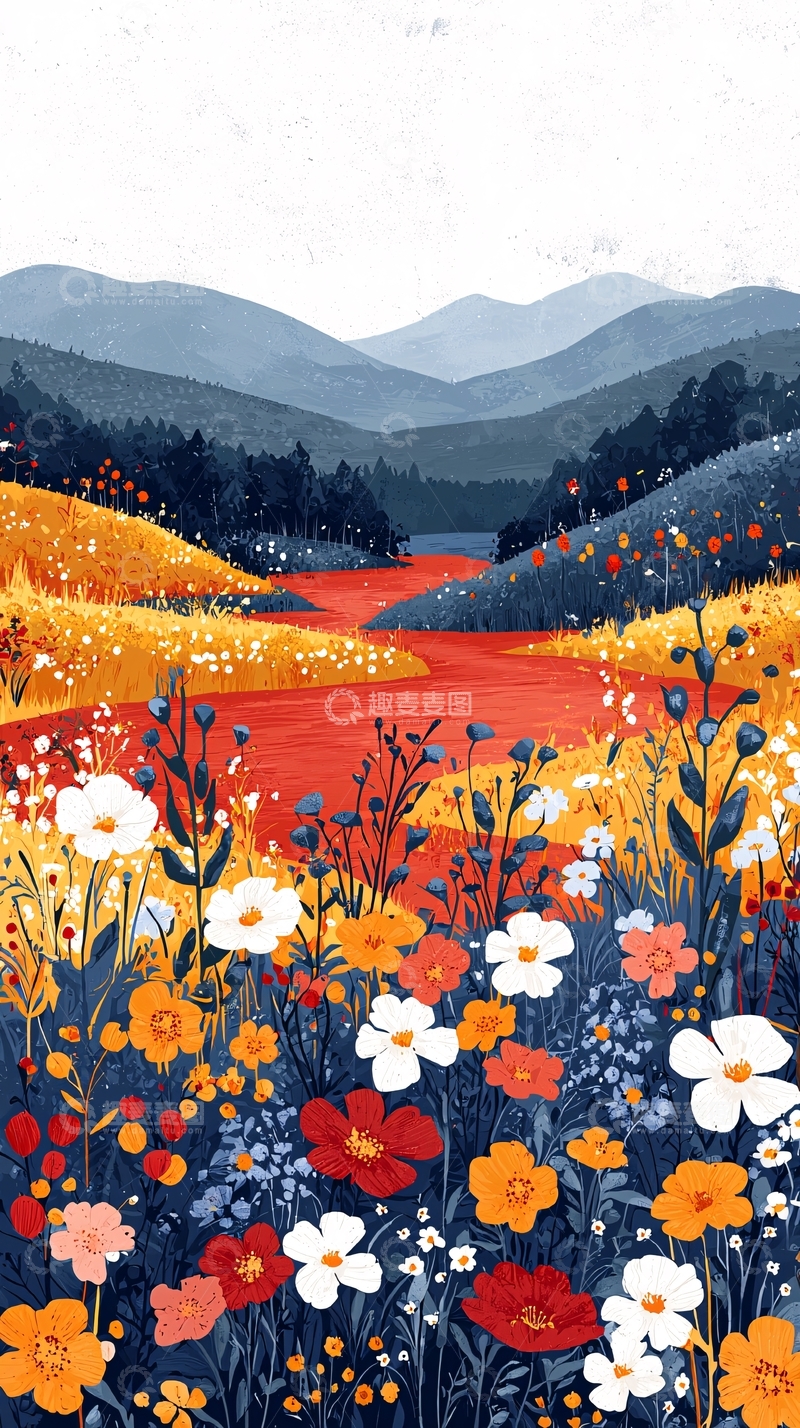 高清大图下载【趣麦麦图】鲜花盛开的田野山水