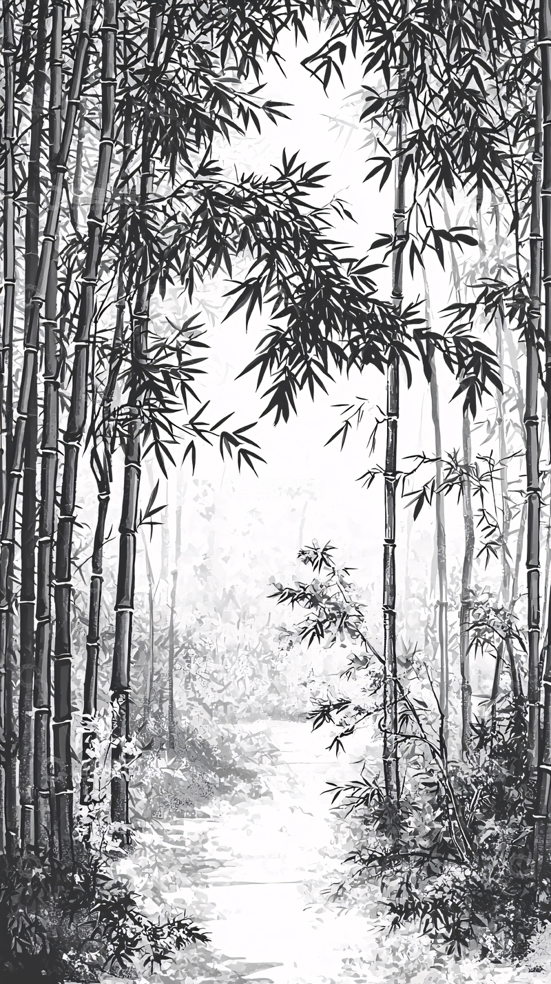 高清大图下载【趣麦麦图】水墨竹林小路