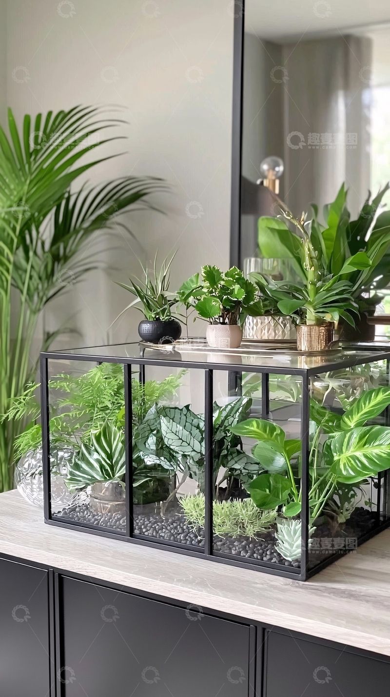 高清大图下载【趣麦麦图】黑色铁艺玻璃植物箱