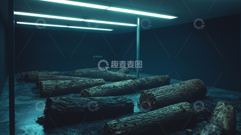 高清大图下载【趣麦麦图】黑暗空间原木堆叠