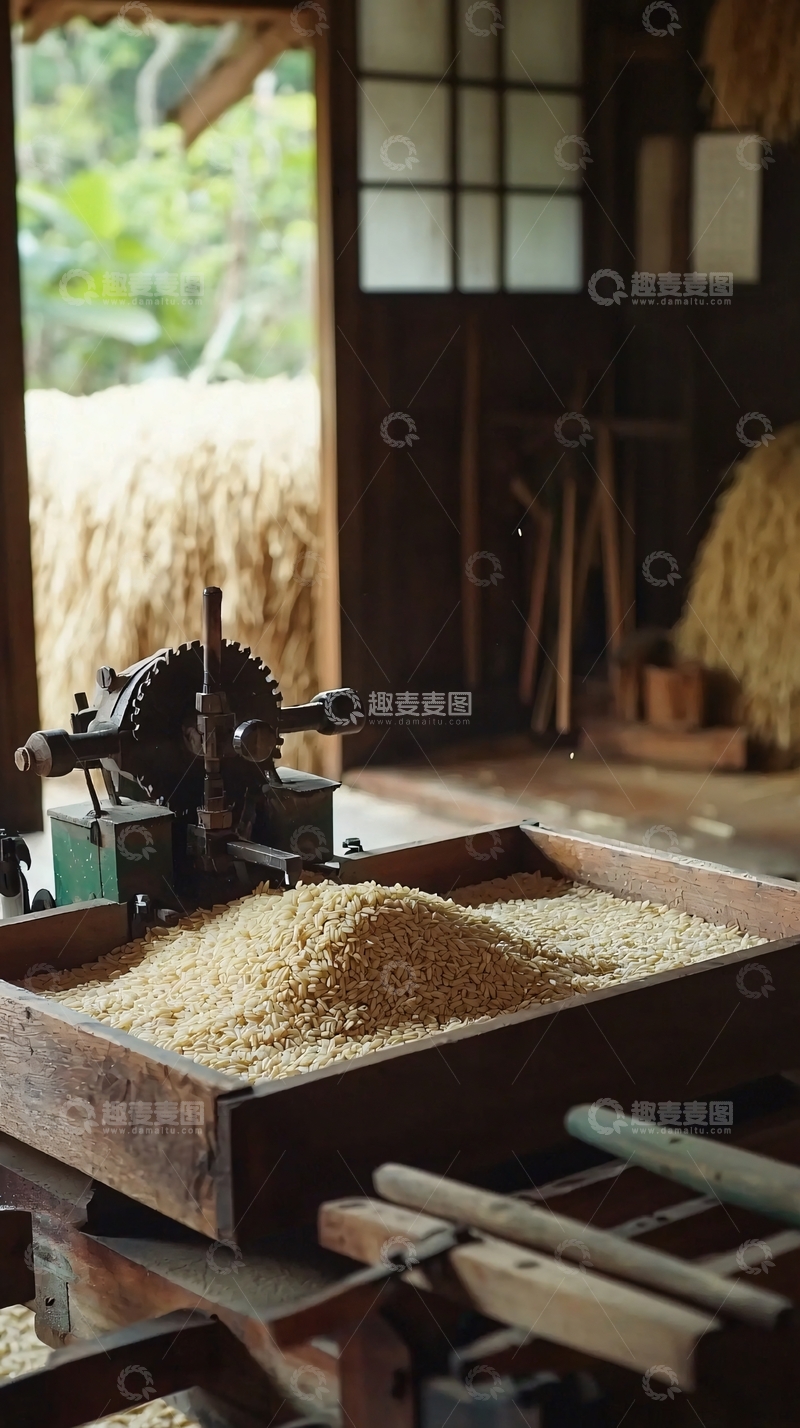 高清大图下载【趣麦麦图】老式谷物脱壳机