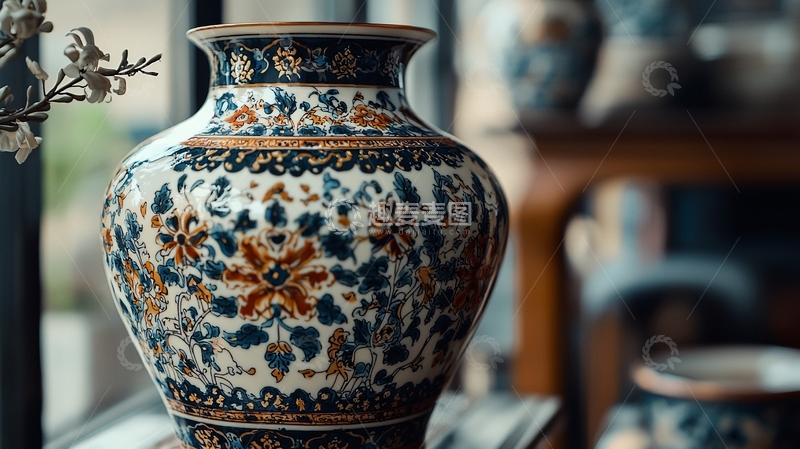 高清大图下载【趣麦麦图】手绘瓷器花瓶