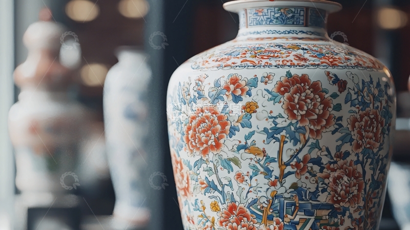 高清大图下载【趣麦麦图】古色古香的花卉瓷瓶