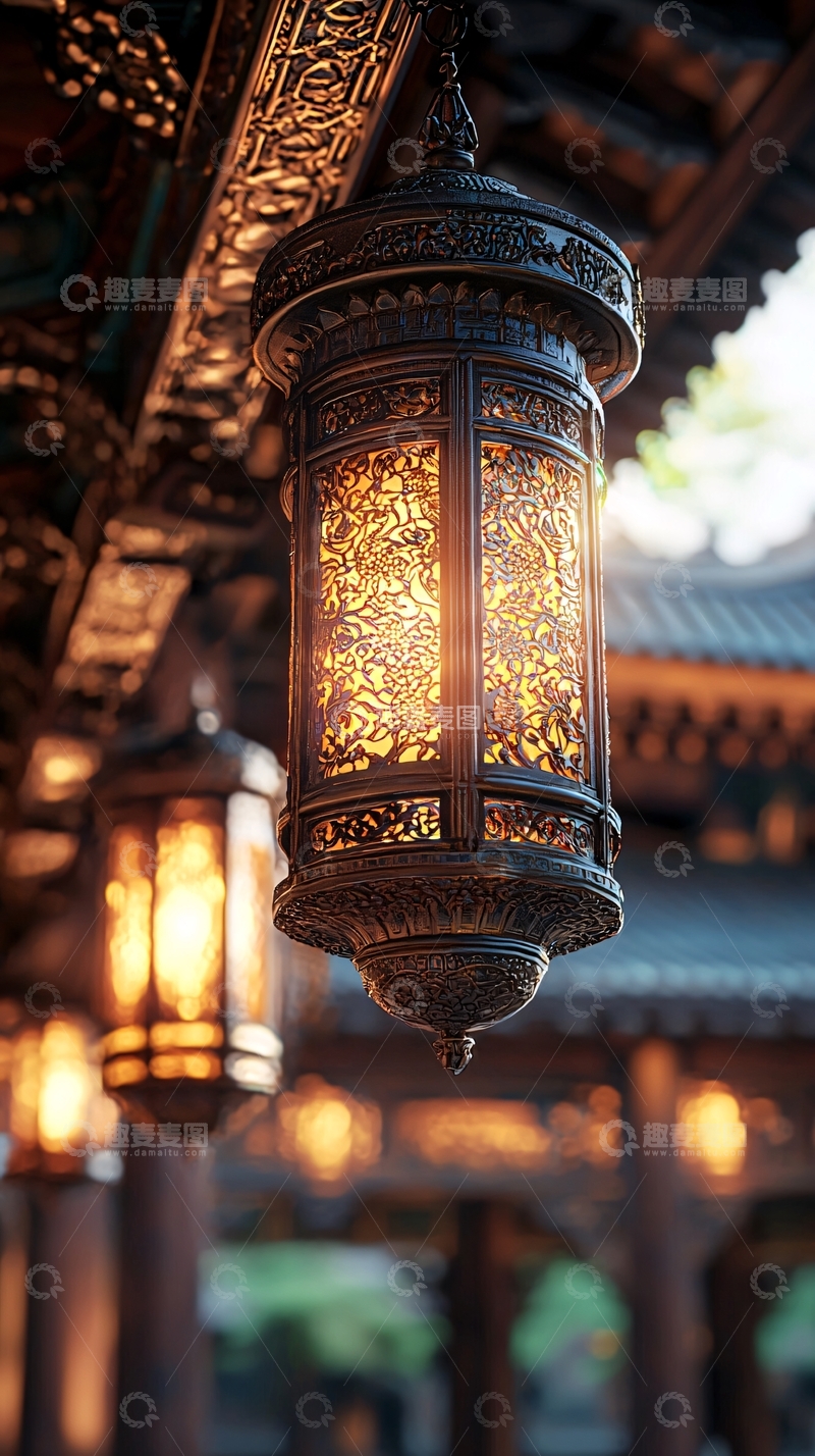 高清大图下载【趣麦麦图】精美雕花复古灯笼