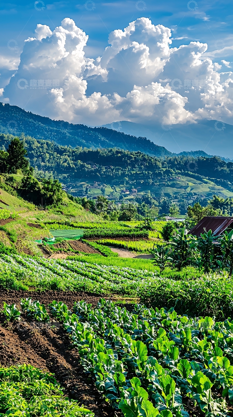 高清大图下载【趣麦麦图】山峦叠翠田园风光