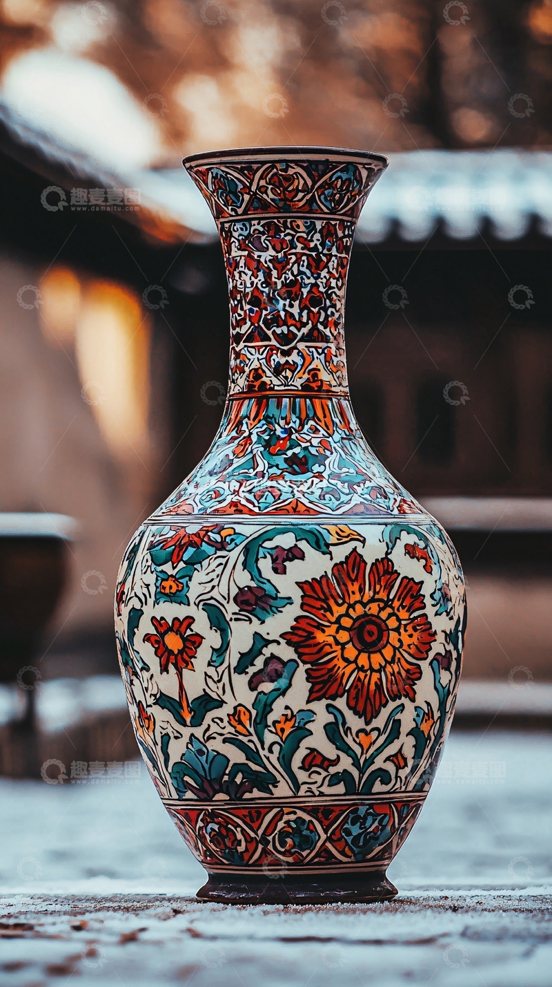 高清大图下载【趣麦麦图】手绘花卉瓷瓶