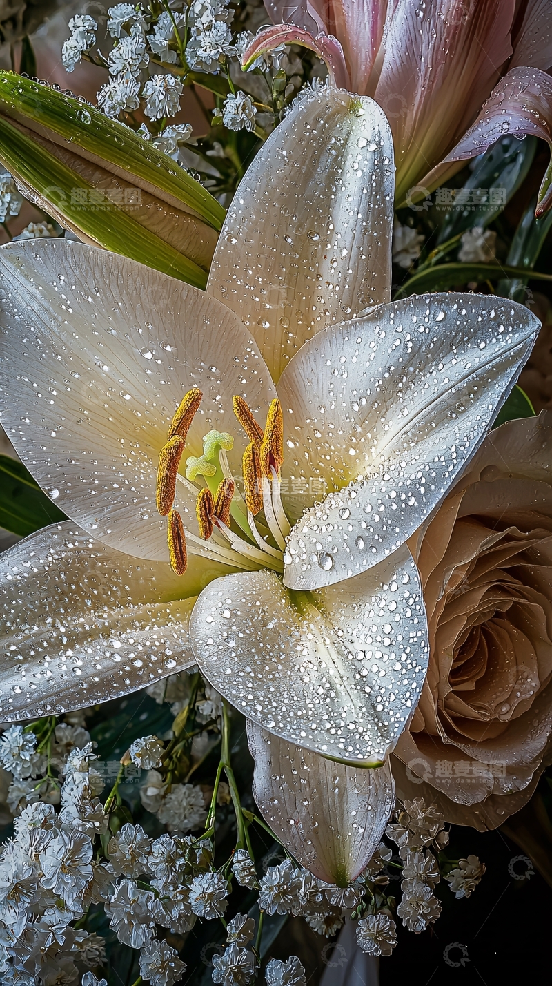 高清大图下载【趣麦麦图】水珠百合花束特写