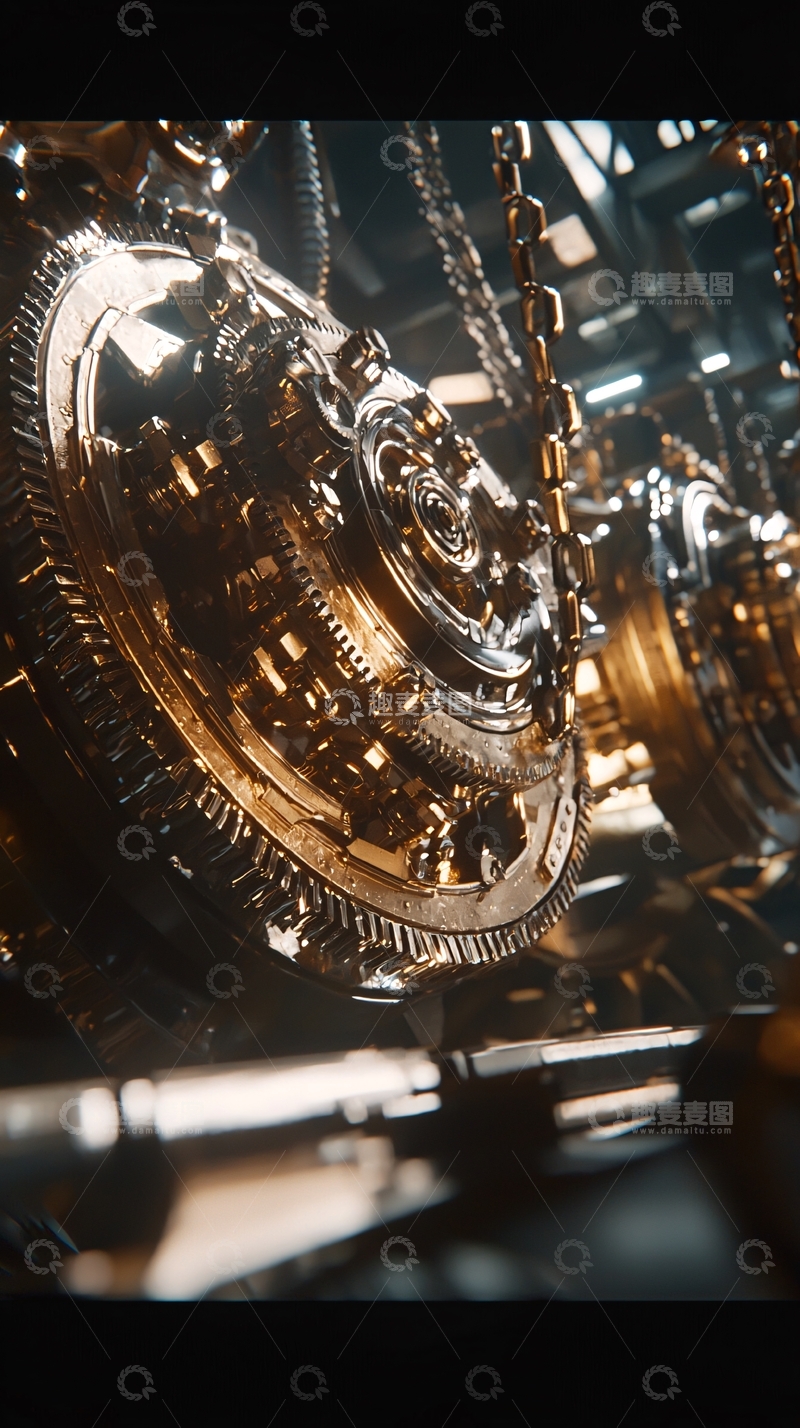 高清大图下载【趣麦麦图】蒸汽朋克金色齿轮机械装置