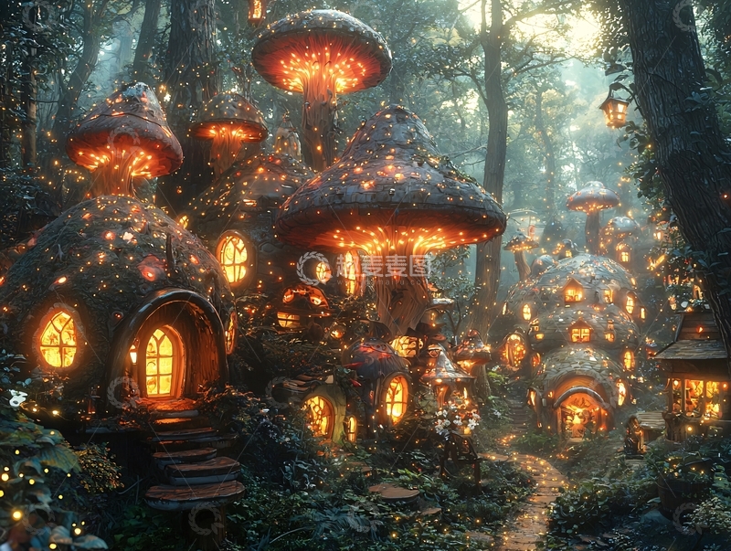 高清大图下载【趣麦麦图】梦幻森林蘑菇屋