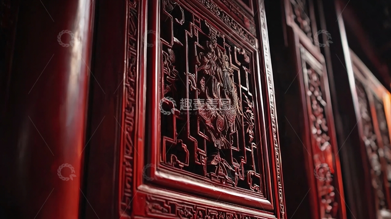 高清大图下载【趣麦麦图】中式红木雕花隔扇