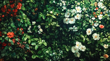 绿叶红白花卉背景图