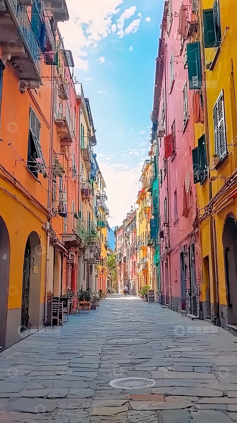 高清大图下载【趣麦麦图】色彩鲜艳的欧洲小镇街道
