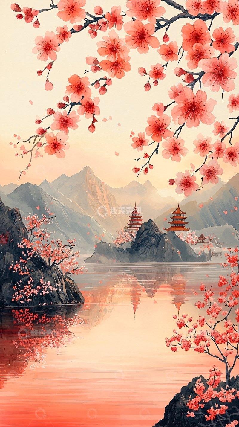 高清大图下载【趣麦麦图】水墨画樱花