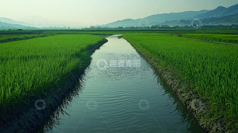 高清大图下载【趣麦麦图】稻田水渠风景
