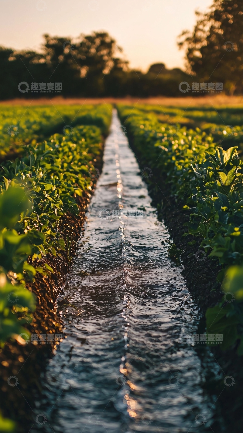 高清大图下载【趣麦麦图】田间小路流水灌溉