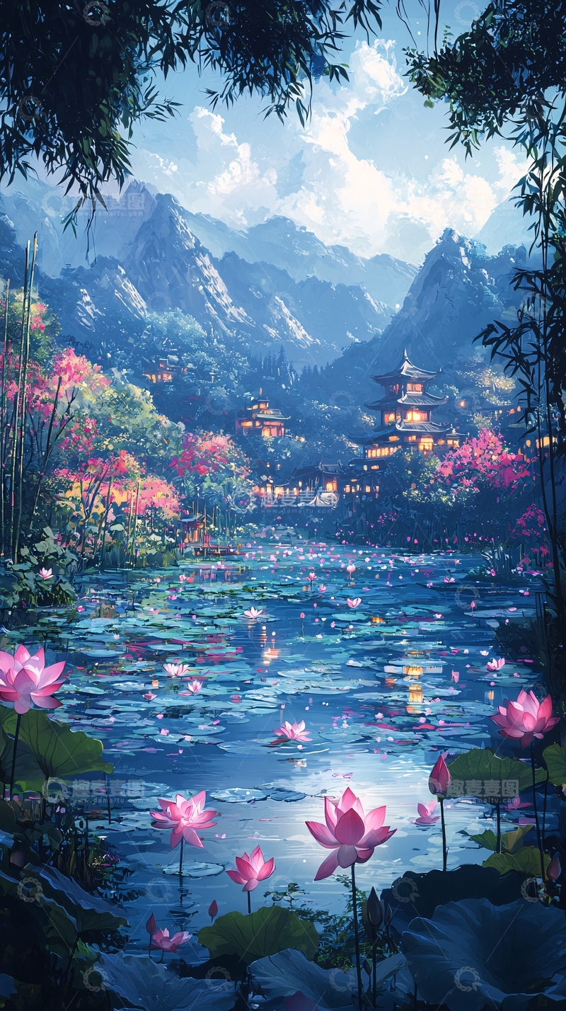 高清大图下载【趣麦麦图】梦幻山水田园