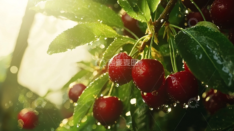 高清大图下载【趣麦麦图】阳光雨露下的红樱桃