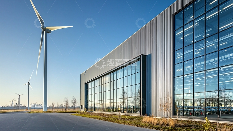 高清大图下载【趣麦麦图】现代工业建筑与风力涡轮机