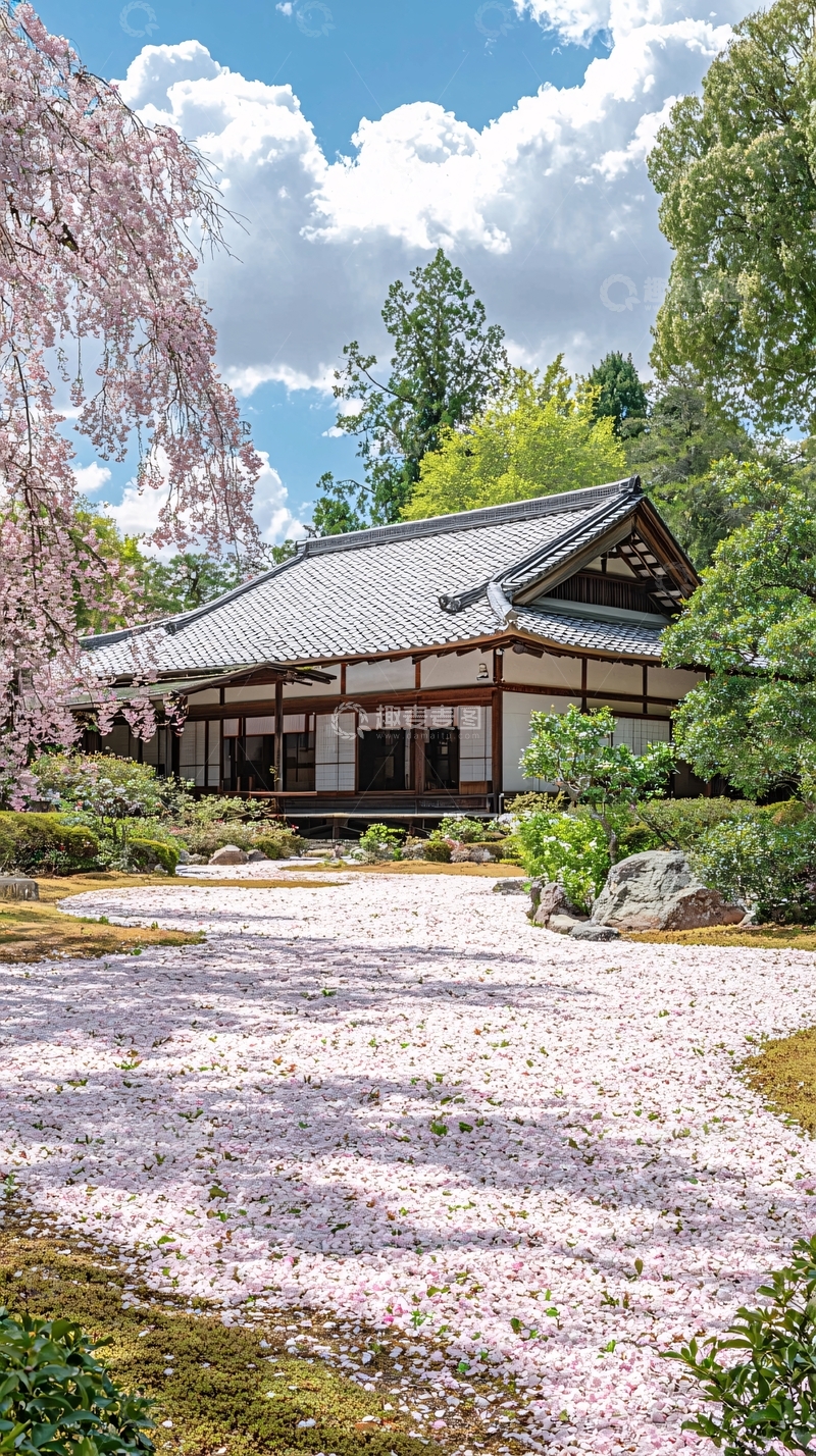 高清大图下载【趣麦麦图】樱花盛开的日式庭院