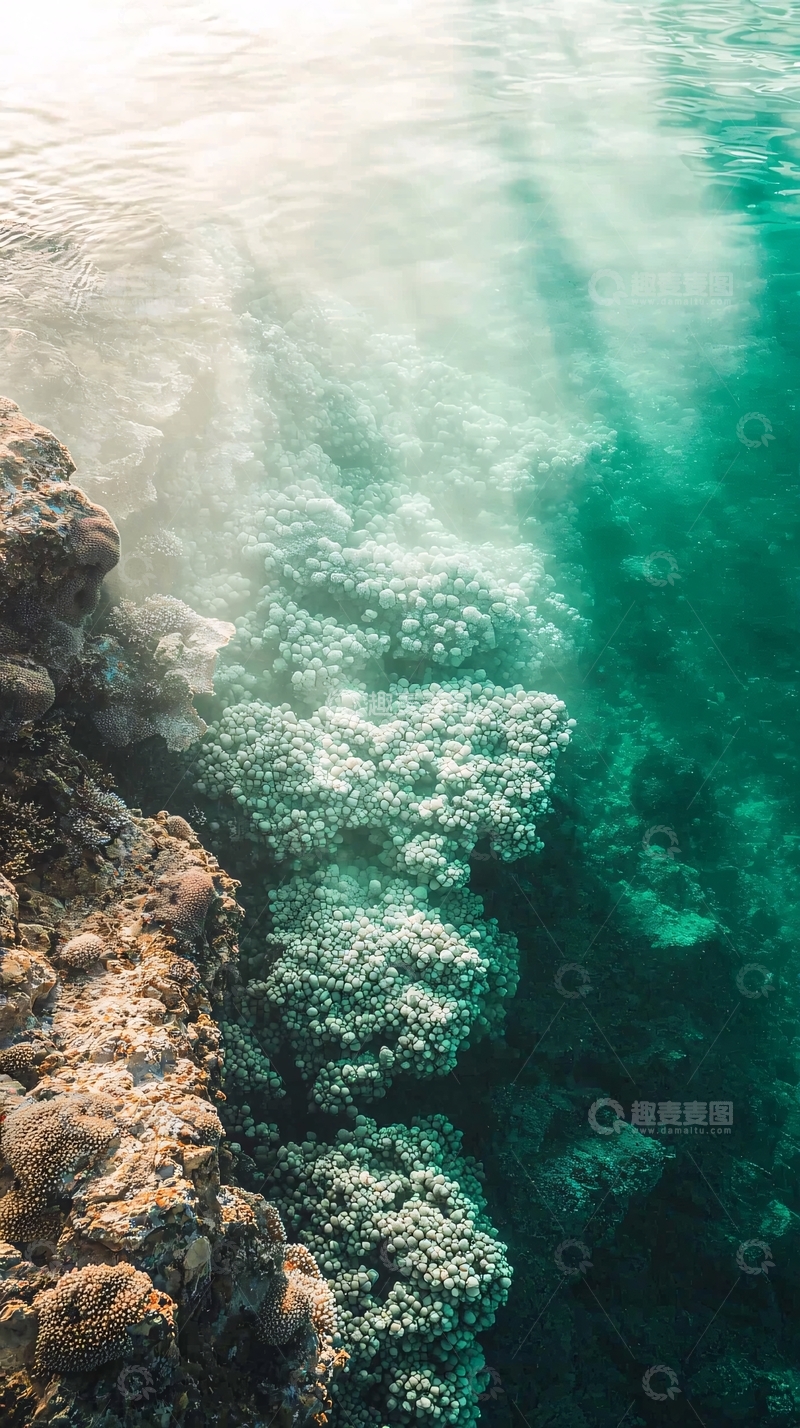 高清大图下载【趣麦麦图】阳光透过海水照射珊瑚礁