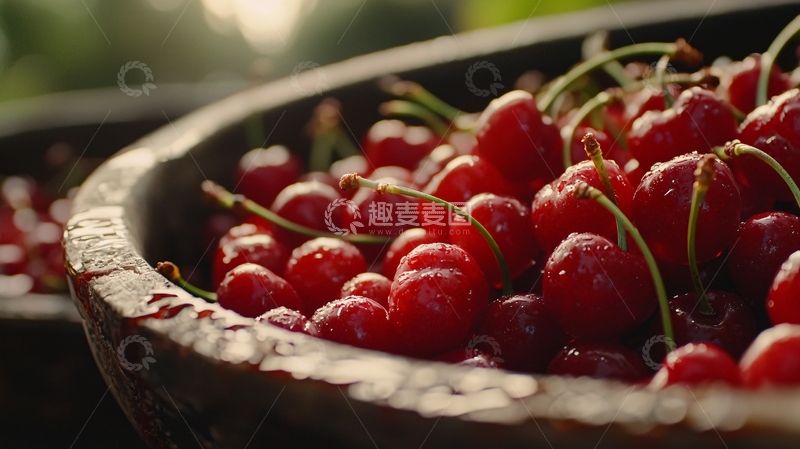 高清大图下载【趣麦麦图】木碗里新鲜红樱桃