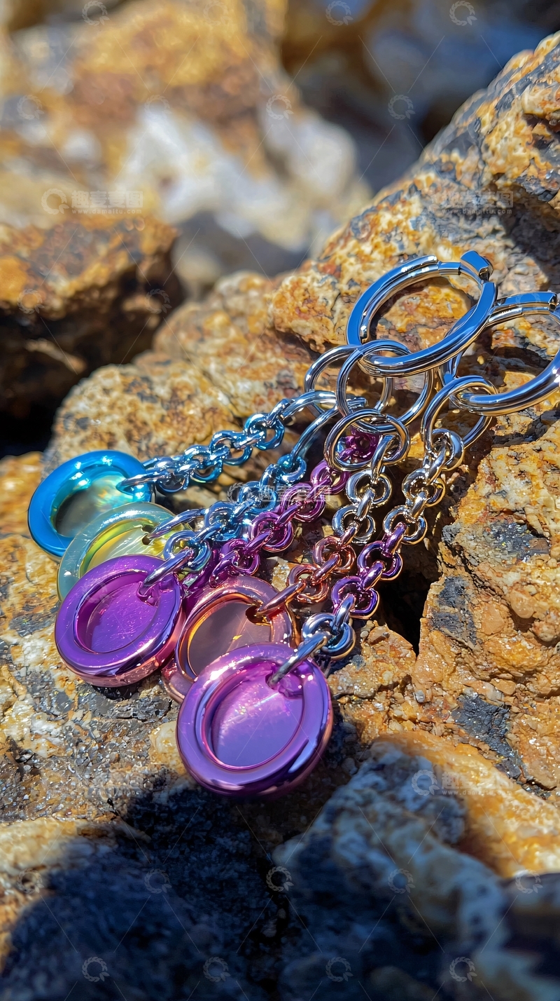 高清大图下载【趣麦麦图】彩色金属圆形吊坠钥匙链