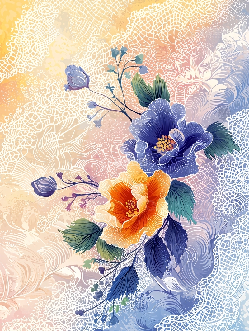 高清大图下载【趣麦麦图】淡雅花卉水彩背景