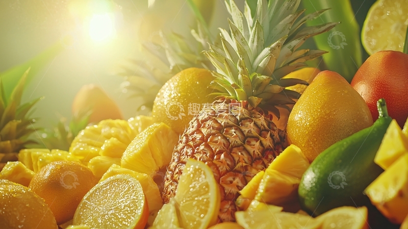 高清大图下载【趣麦麦图】阳光下热带水果堆积