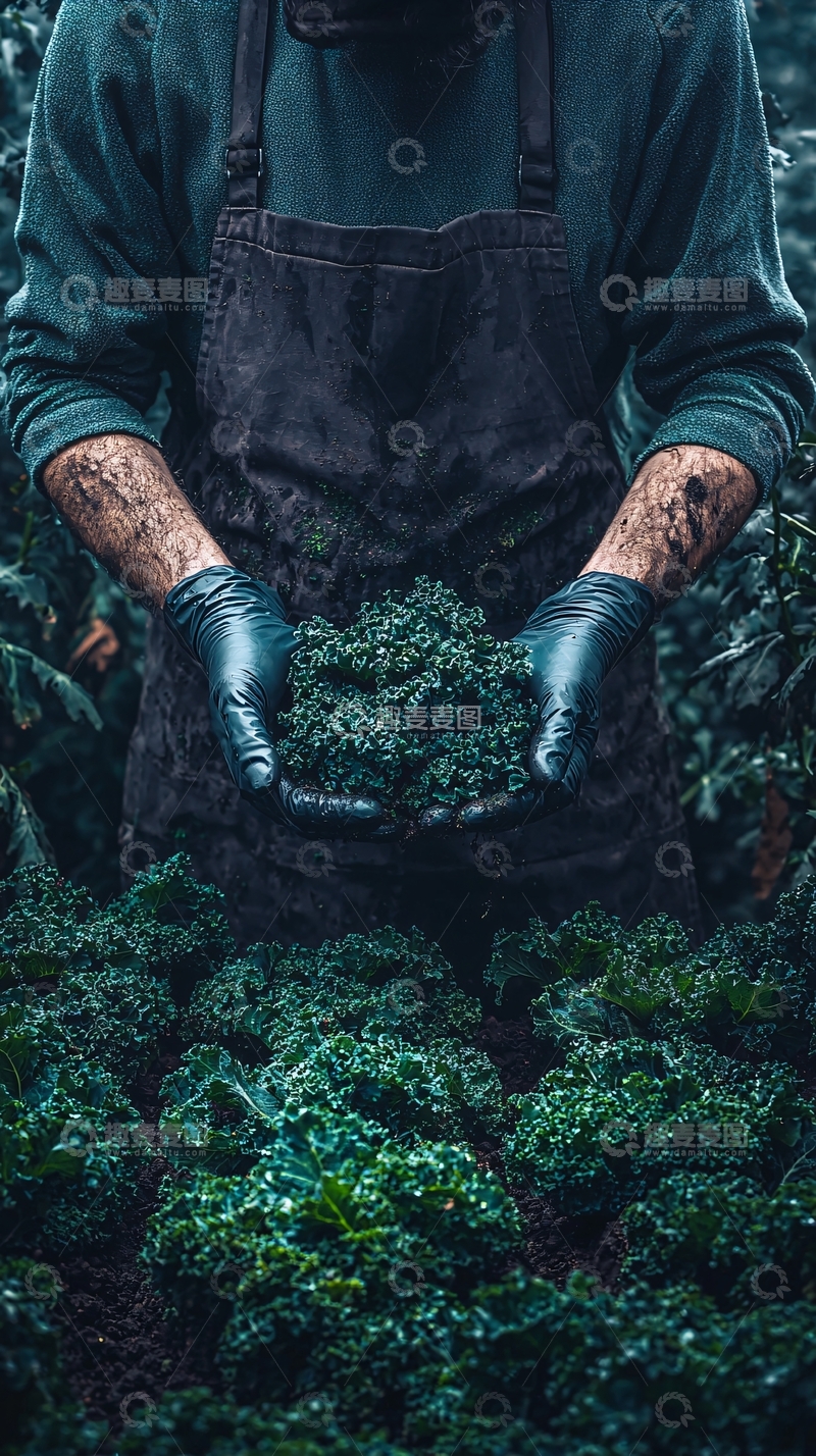 高清大图下载【趣麦麦图】农民双手捧着羽衣甘蓝