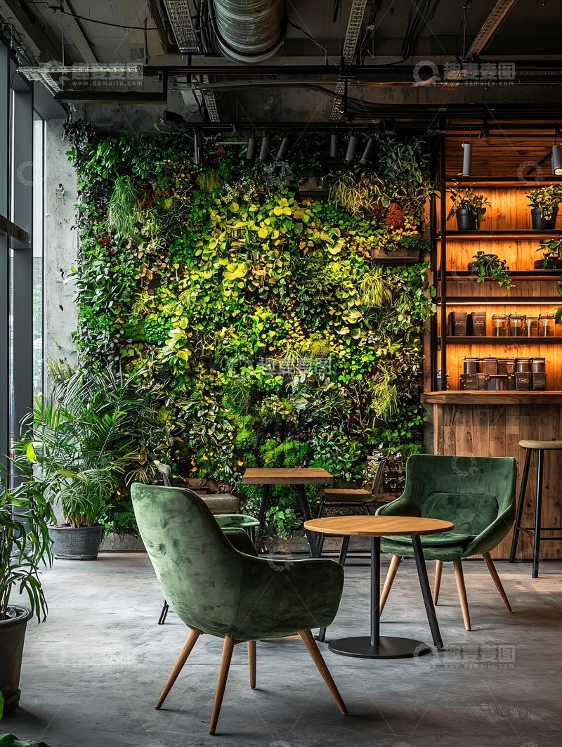 高清大图下载【趣麦麦图】绿植墙面的室内酒吧