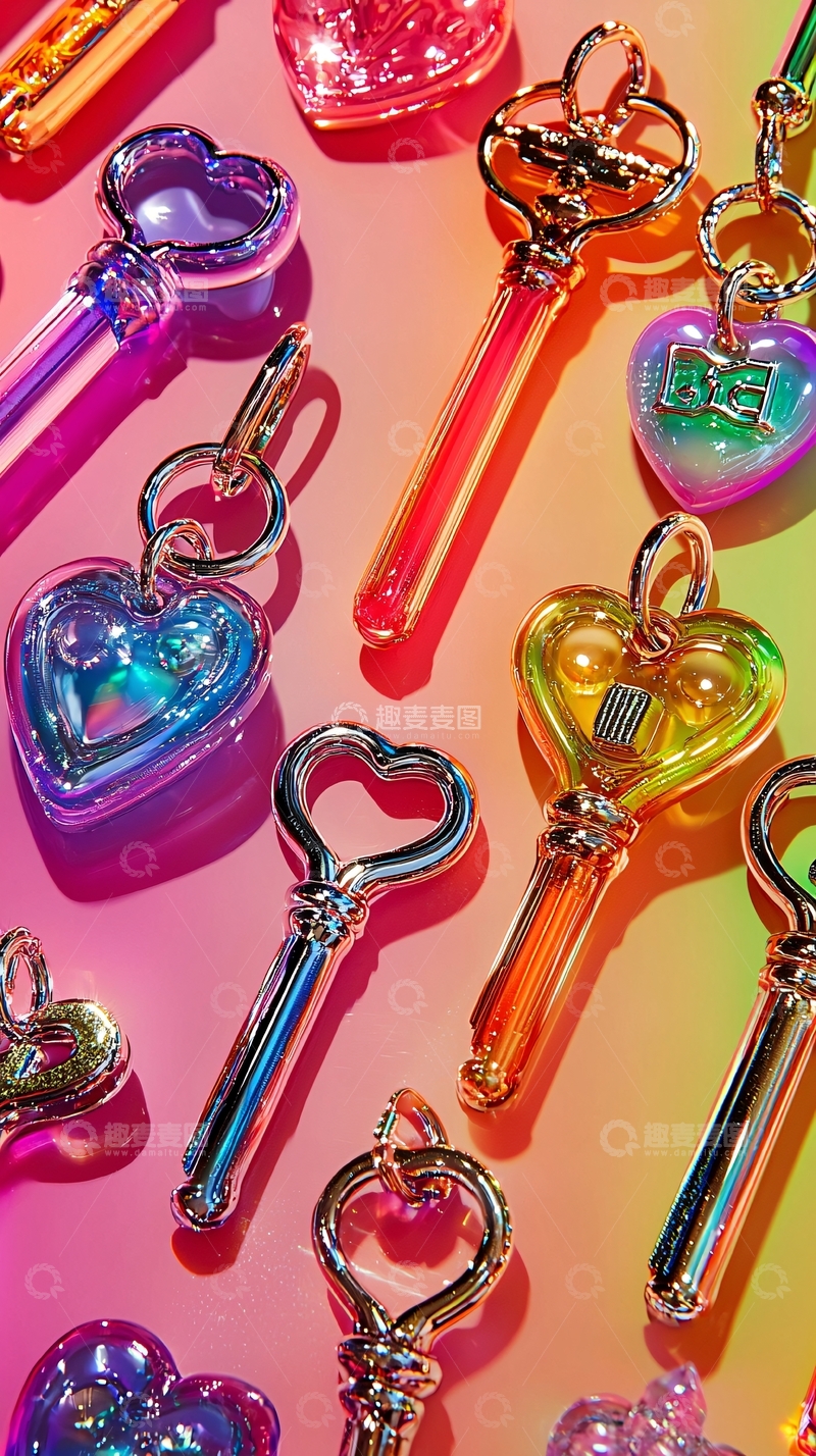 高清大图下载【趣麦麦图】彩虹心形钥匙链