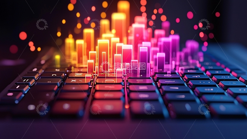 高清大图下载【趣麦麦图】彩色数据柱状图电脑键盘