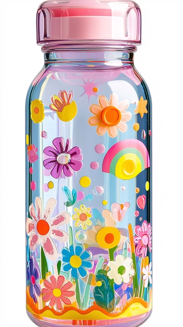 粉色玻璃花卉图案水瓶