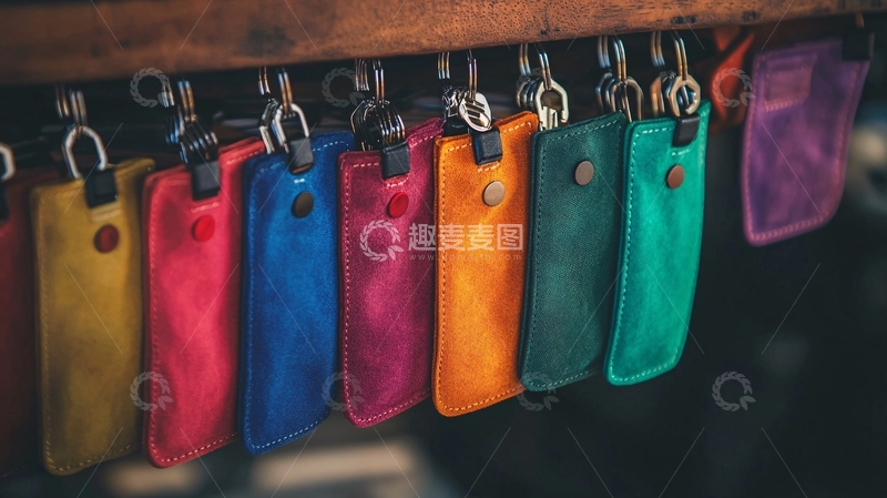 高清大图下载【趣麦麦图】彩色皮革钥匙包挂件