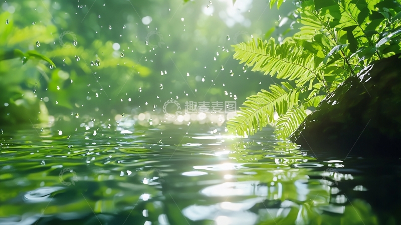 高清大图下载【趣麦麦图】阳光雨露下的绿意溪流