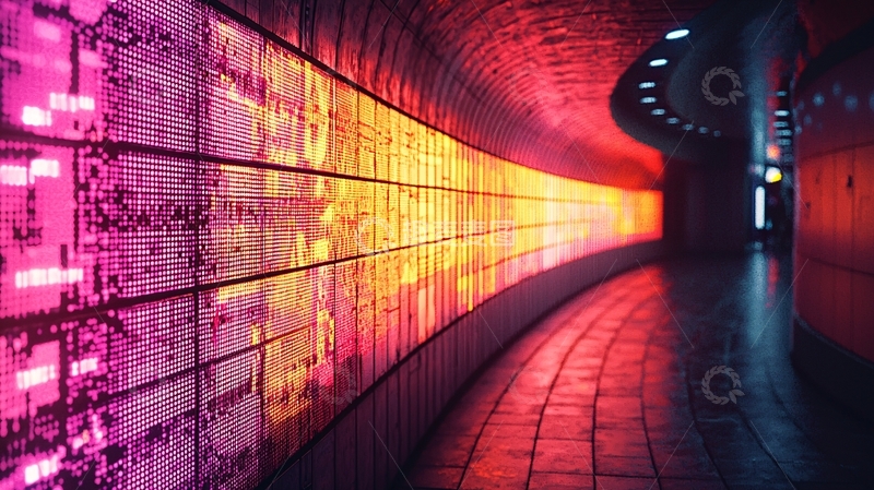 高清大图下载【趣麦麦图】弯曲隧道的彩色灯光